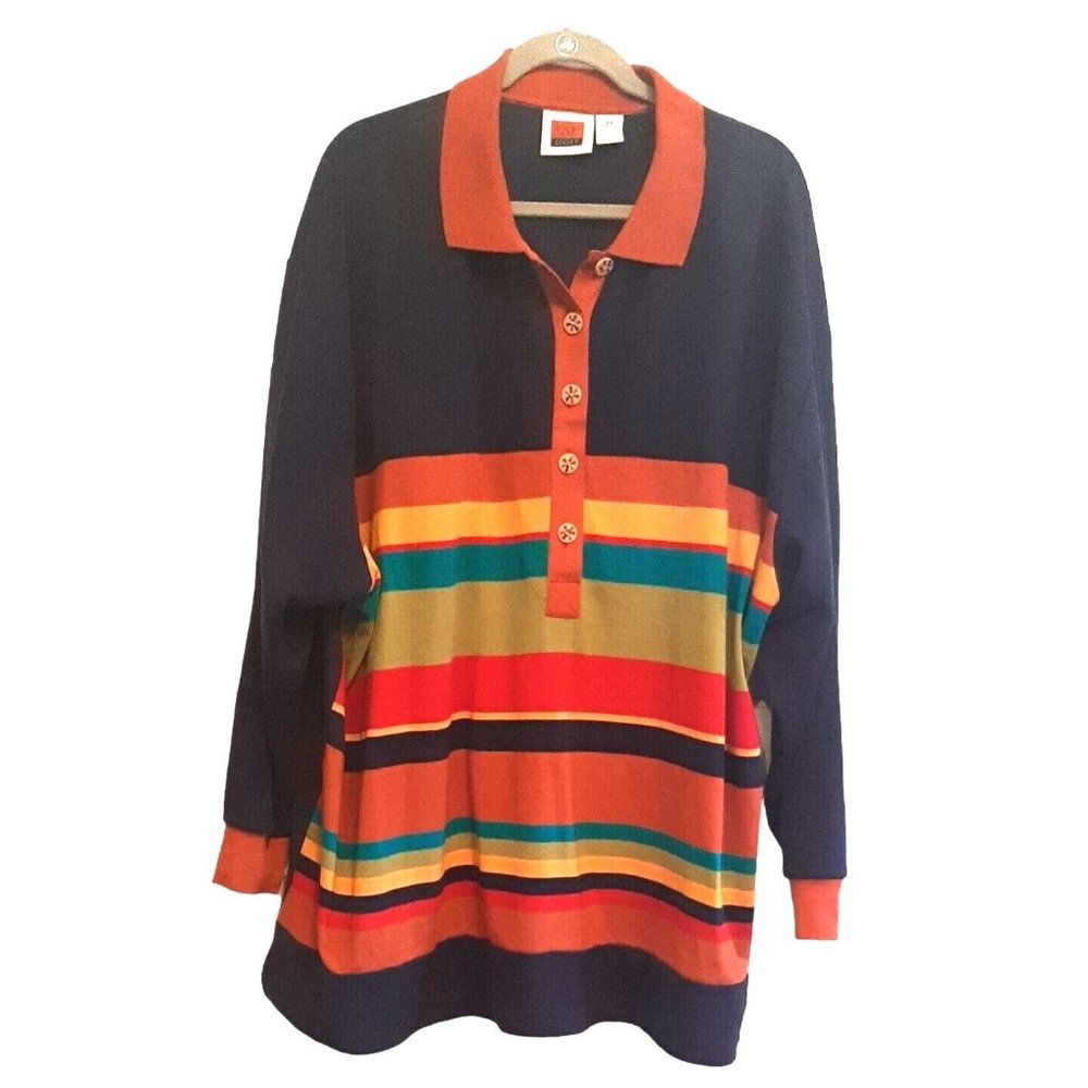 4X Women's Striped Knit Polo Shirt Colorful CST Sport